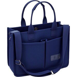 Women's Navy Blue Imported Canvas Laptop Crossbody Work Large Tote Handbags